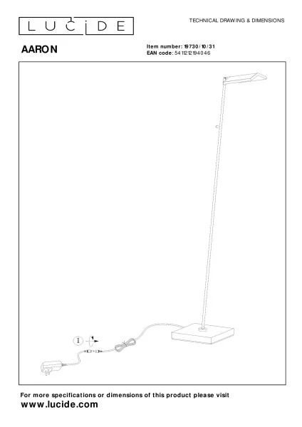 Lucide AARON - Floor reading lamp - LED Dim. - CCT - 1x12W 2700K/4000K - White - technical